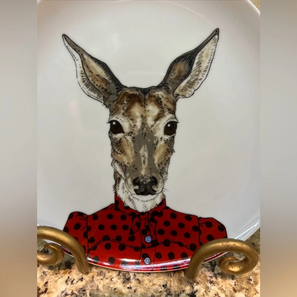 Rachel Kozlowski West Elm Dapper animal 8.5” Salad plate dainty deer NWT